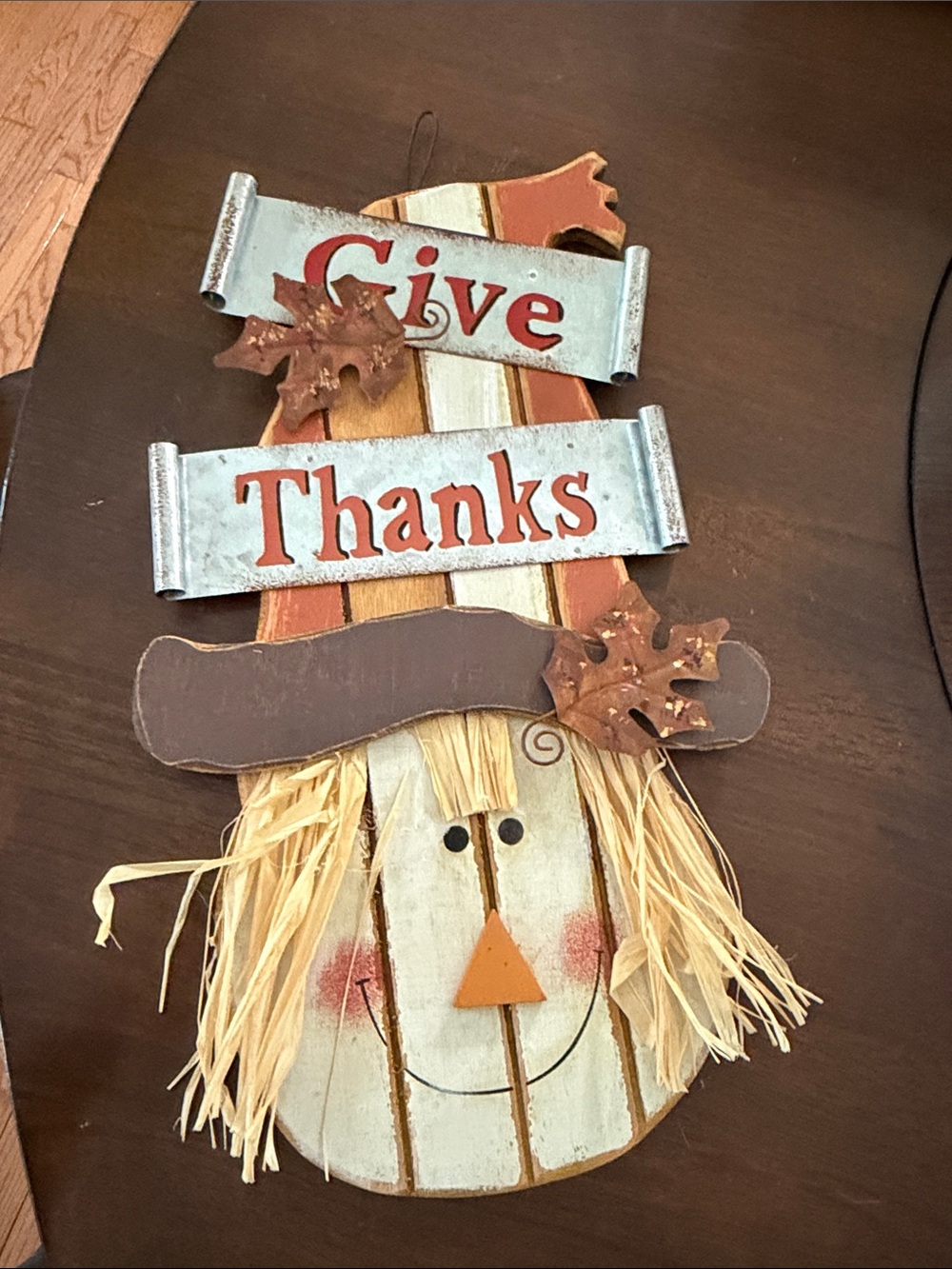 Give Thanks Scarecrow Wall Hanging - Neutral/Brown Autumn Decor